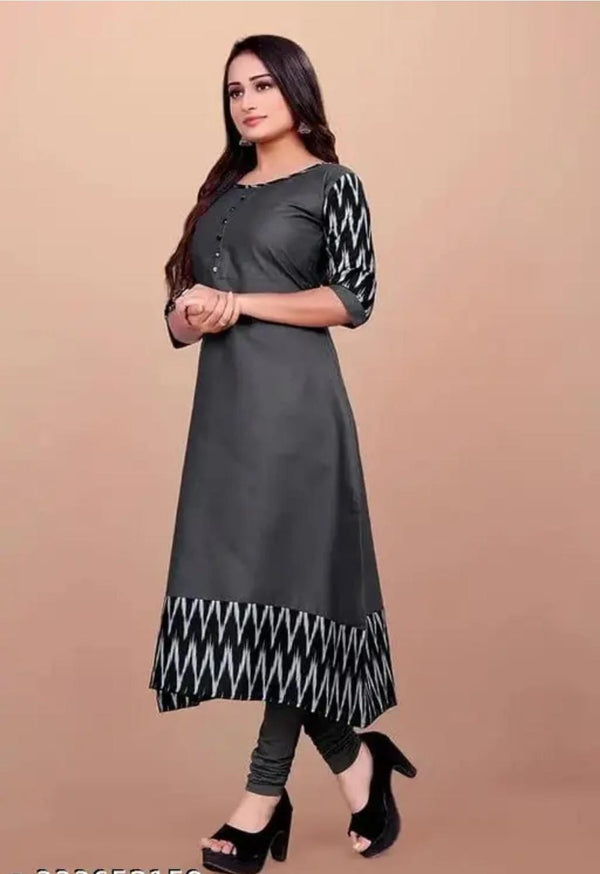 Premium Grey Ikat Print Anarkali Kurti
