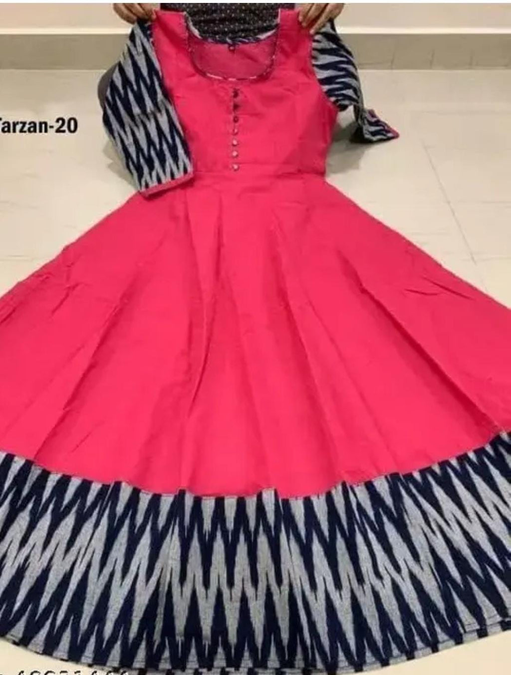 Festive Red Ikat Print Anarkali Kurti Set (Red)