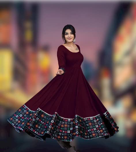 Elegant Wine Maroon Anarkali Gown with Traditional Printed Border