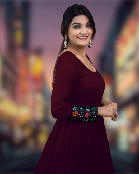 Elegant Wine Maroon Anarkali Gown with Traditional Printed Border