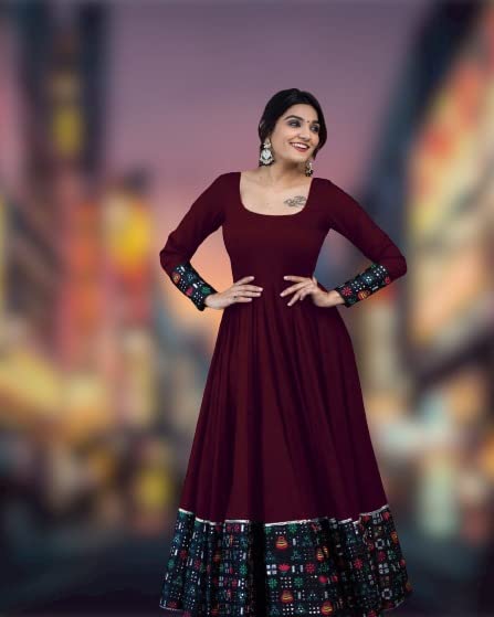 Elegant Wine Maroon Anarkali Gown with Traditional Printed Border